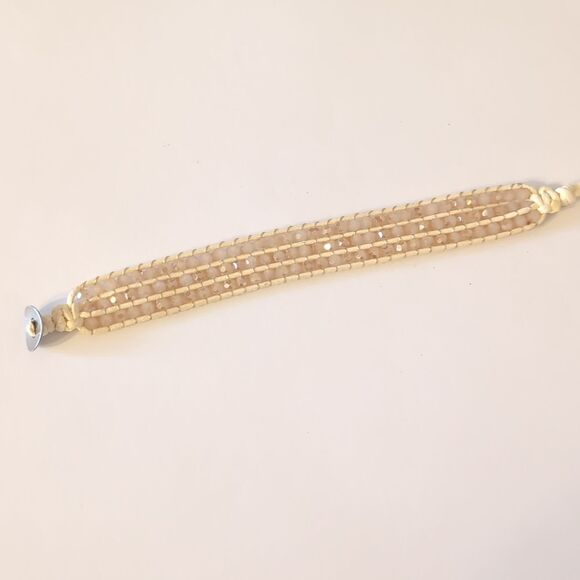 810 Crystal Champagne Beaded Petal Leather Wrap Bracelet - Picture 3 of 5